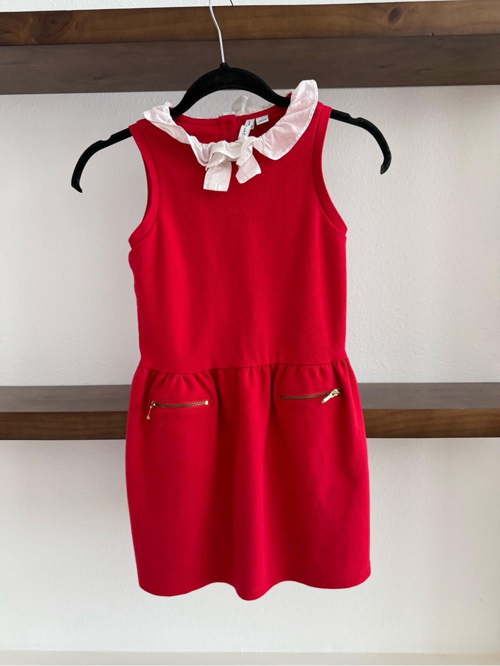 Janie and Jack Red Sleeveless Dress with White Ruffle Neck